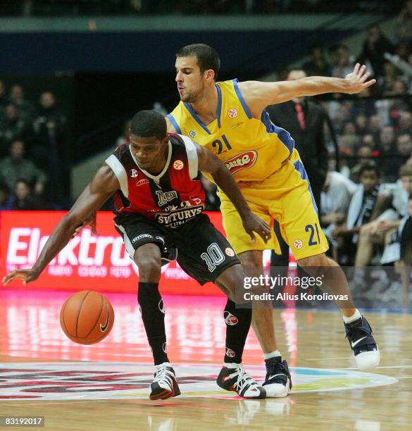 Hollis Price of Rytas and Votam Halperin of Maccabi in action during the Euroleague Basketball Game 2 between Lietuvos Rytas v Maccabi Elite Tel Aviv...