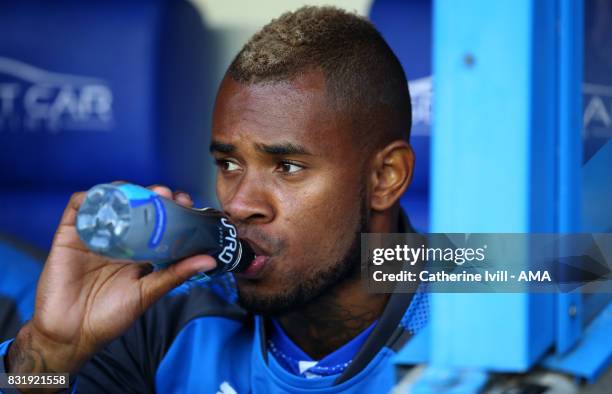 Leandro Bacuna of Reading has a drink as he sits on the bench during the Sky Bet Championship match between Reading and Aston Villa at Madejski...