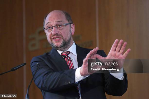 Martin Schulz, Social Democrat Party candidate for German Chancellor, delivers a speech on refugees and integration in Berlin, Germany, on Tuesday,...