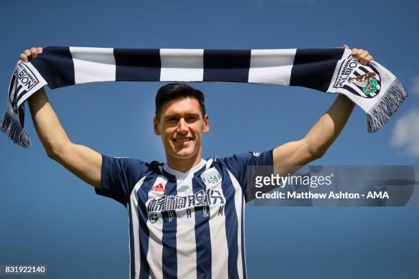 Gareth Barry signs for West Bromwich Albion on August 15, 2017 in West Bromwich, England.