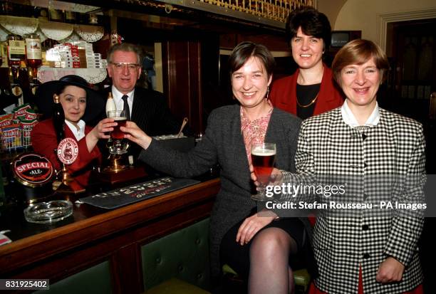 Tracy Tomlinson of Tomlinson's Brewery, at the bar to launch the new beer to mark national women's day. Also pictured, Labour MP's Geoffrey...