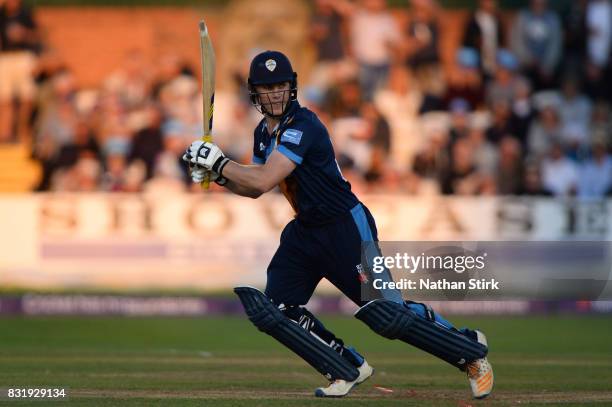 Luis Reece of Derbyshire Falcons in batting during the NatWest T20 Blast match between Derbyshire Falcons and Durham Jets at The 3aaa County Ground...