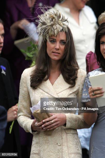 Kate Middleton after attending the wedding of the Duchess of Cornwall's daughter Laura Parker Bowles to former underwear model Harry Lopes at St...