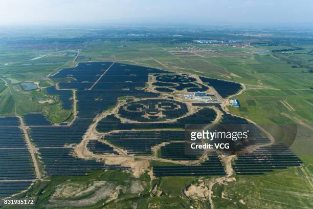 Aerial view of the Panda Solar Station on August 14, 2017 in Datong, Shanxi Province of China. The first Panda Solar Station began operations on...