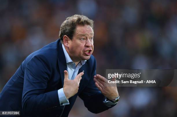 Leonid Slutsky head coach / manager of Hull City during the Sky Bet Championship match between Hull City and Wolverhampton at KCOM Stadium on August...