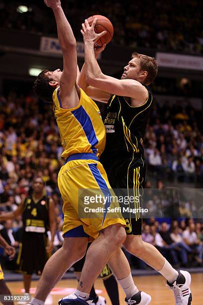 Aris Hanno Mottola in action during the Euroleague Basketball Game 7 between Maccabi Elite Tel Aviv v Aris TT Bank at the Nokia Arena on December 06,...