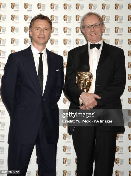 Ken Loach and Robert Carlyle, during the TV Baftas, at the Grosvenor House Hotel in central London.