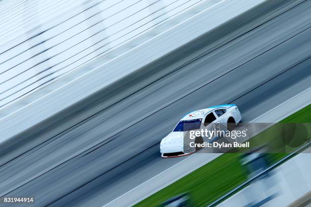 Aric Almirola, driver of the Smithfield Ford, drives during testing for the Monster Energy NASCAR Cup Series at Chicagoland Speedway on August 15,...