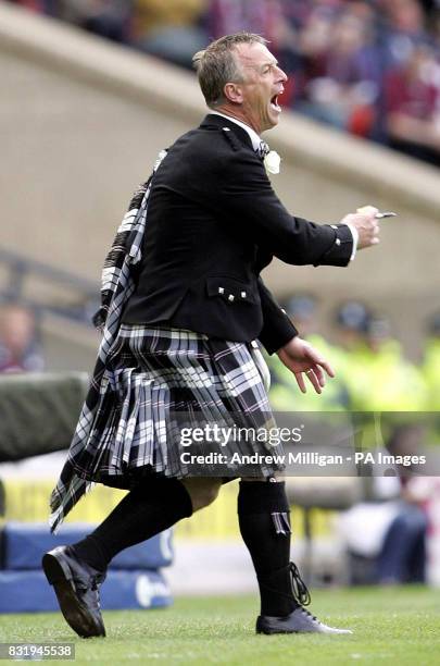 Gretna's manager Rowan Alexander shouts at his players during the Tennents Scottish Cup final against Hearts at Hampden Park, Glasgow.