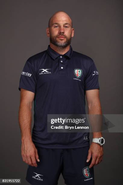 Paul Hodgson of London Irish poses for a portrait during the London Irish squad photo call for the 2017-2018 Aviva Premiership Rugby season on August...