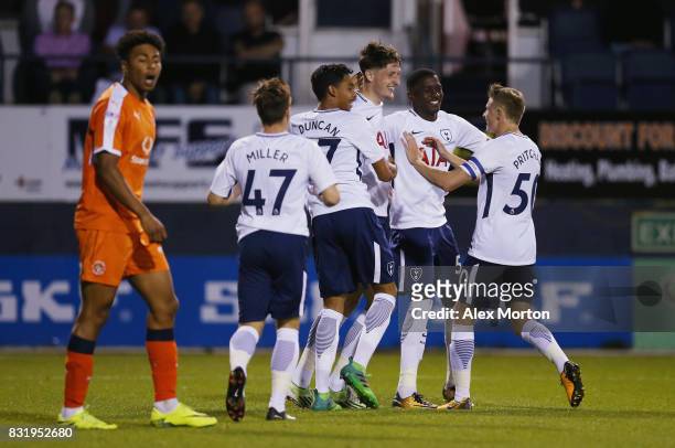 Ryan Loft of Tottenham celebrates after scoring their second goal during the Checkatrade Trophy - Southern Section Group F match between Luton Town...