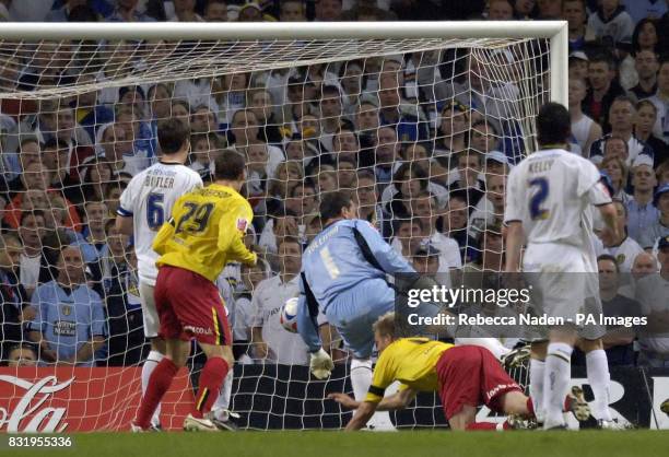 Watford's Jay Demerit scores against Leeds United during the Championship play-off final at Millennium Stadium, Cardiff.