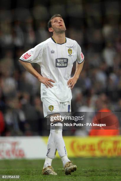 Leeds United's Eirik Bakke looks dejected after defeat against Watfor in the Championship play-off final at Millennium Stadium, Cardiff.