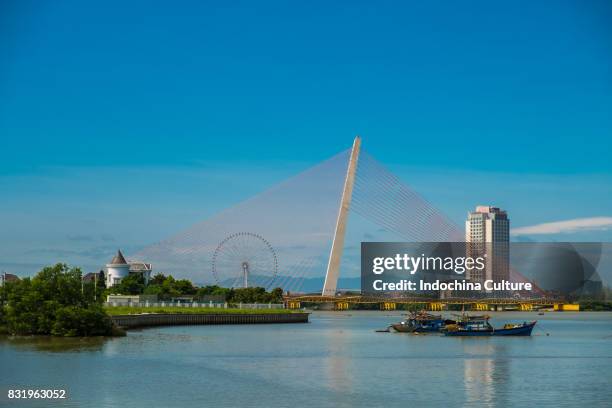 landscape of danang view nearby han river. da nang is the central city of vietnam - corncob towers stock pictures, royalty-free photos & images