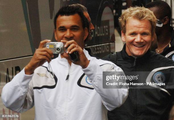 Ruud Gullit and Gordon Ramsay arrive with the Rest of the World Soccer Aid team for a reception at No. 10 Downing Street, London.