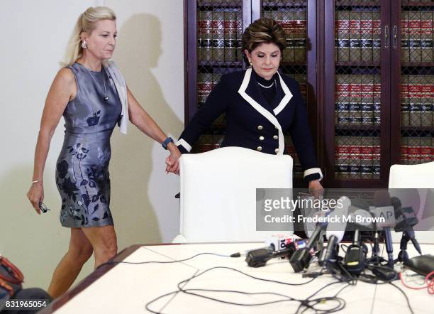Attorney Gloria Allred and client speak regarding Roman Polanski during press conference on August 15, 2017 in Los Angeles, California.