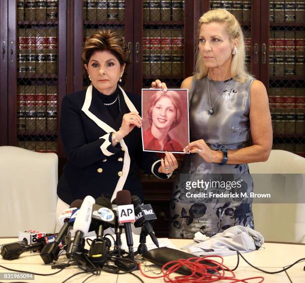 Attorney Gloria Allred and her client Robin speak regarding Roman Polanski during press conference on August 15, 2017 in Los Angeles, California.