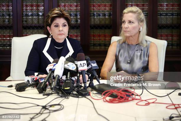 Attorney Gloria Allred and client speak regarding Roman Polanski during press conference on August 15, 2017 in Los Angeles, California.