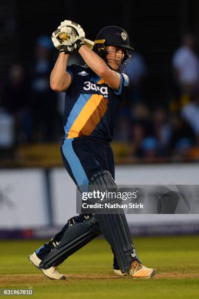 Luis Reece of Derbyshire Falcons in batting during the NatWest T20 Blast match between Derbyshire Falcons and Durham Jets at The 3aaa County Ground...