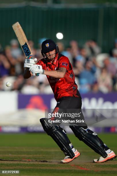 Tom Latham of Durham Jets in action during the NatWest T20 Blast match between Derbyshire Falcons and Durham Jets at The 3aaa County Ground on August...