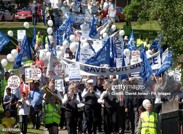 Workers from Birmingham's HP Sauce factory and their supporters, march out of Aston Park on a protest march today as part of a campaign to save an HP...