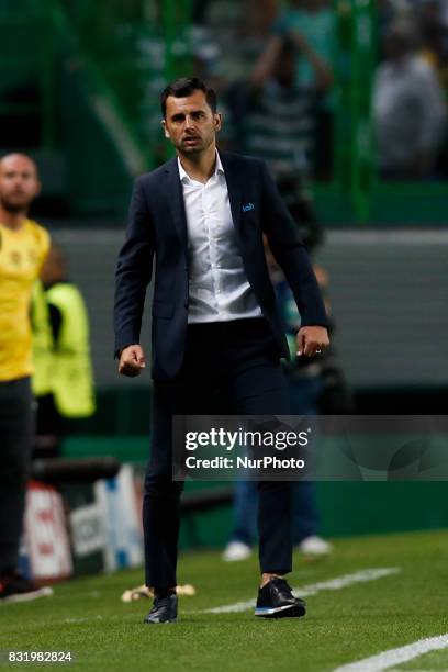 Steaua's coach Nicolae Dica during Champions League 2017/18, first playoff round match between Sporting CP vs FC Steaua Bucuresti, in Lisbon, on...