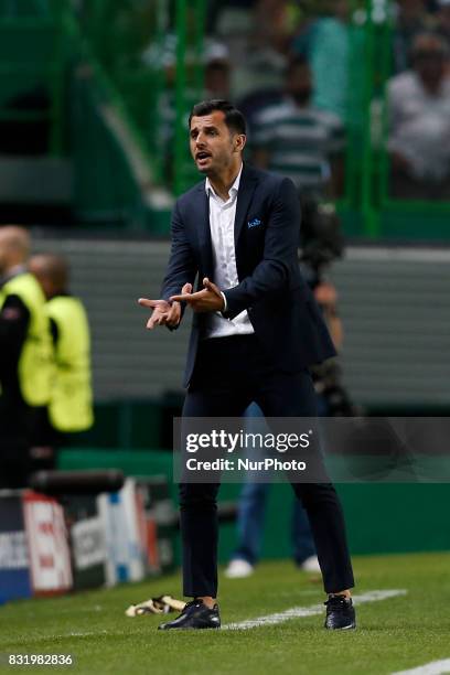 Steaua's coach Nicolae Dica during Champions League 2017/18, first playoff round match between Sporting CP vs FC Steaua Bucuresti, in Lisbon, on...