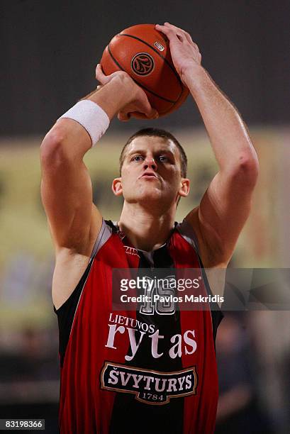 Petravicius Arijonas number15 of Lietuvos Rytas in action during the Euroleague Basketball Top 16 Game 6 between Aris TT Bank v Lietuvos Rytas at the...