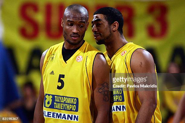 19Terry Reyshawn number 5 and Massey Jeremiah number 14 of Aris TT Bank in action during the Euroleague Basketball Top 16 Game 6 between Aris TT Bank...