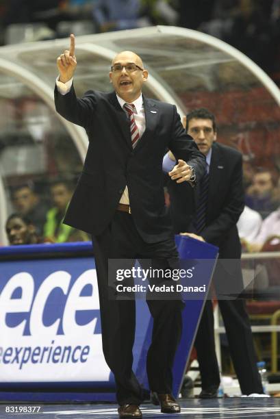 Neven Spahija, Tau Ceramica head coach in action during the Euroleague Basketball Top 16 Game 6 between Fenerbahce Ulker Istanbul v Tau Cermica at...