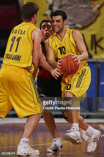 Iliadis Savvas number 10 and Boisa Vladimer number 11 of Aris TT Bank in action during the Euroleague Basketball Top 16 Game 6 between Aris TT Bank v...