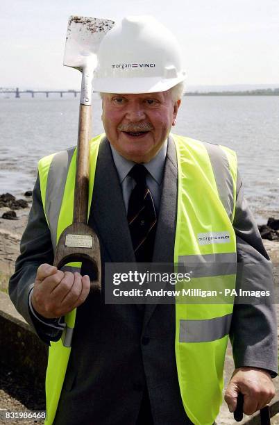 Lord Elgin stands with the spade he used in the "first dig" of the Kincardine bridge in 1933 and overlooks the place where new work has begun on a...