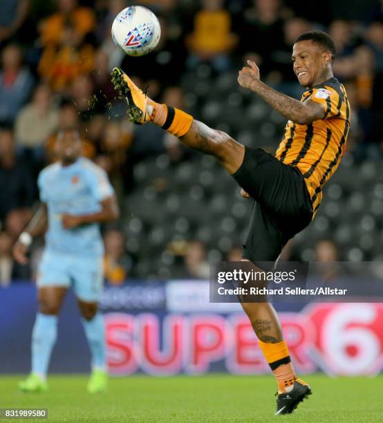 Abel Hernandez of Hull City during the Sky Bet Championship match between Hull City and Wolverhampton Wanderers at KCOM Stadium on August 15, 2017 in...