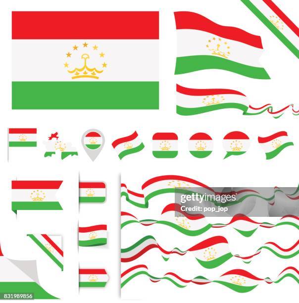 tajikistan flag set - tajikistan stock illustrations