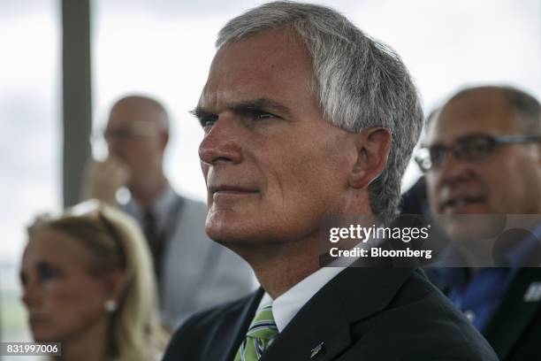 Representative Bob Latta, a Republican from Ohio, listens while visiting the American Mobility Center in Ypsilanti, Michigan, U.S., on Tuesday, Aug....