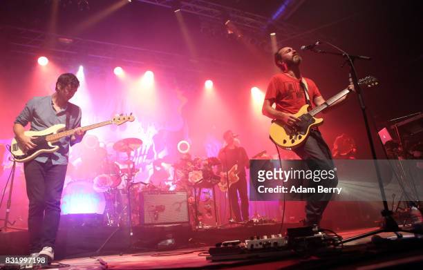Yuuki Matthews and James Mercer of The Shins perform during a concert at Huxleys Neue Welt on August 15, 2017 in Berlin, Germany.