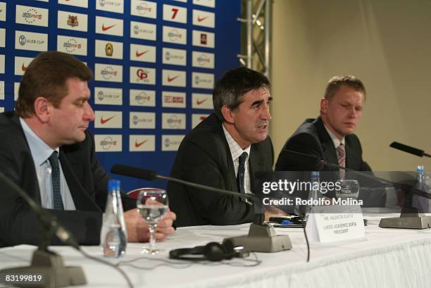 Valentin Zlatev , Jordi Bertomeu and Janis Birks during the ULEB Cup Opening Game Press Conference at the Riga Arena on November 05, 2007 in Riga,...