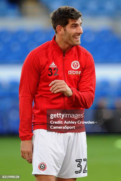 Sheffield United's Ched Evans during the pre-match warm-up during the Sky Bet Championship match between Cardiff City and Sheffield United at Cardiff...