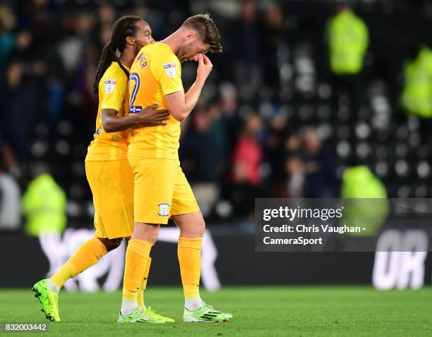 Preston North End's Paul Gallagher, right, is helped off the pitch by team-mate Daniel Johnson after appearing to suffer an injury on the final...