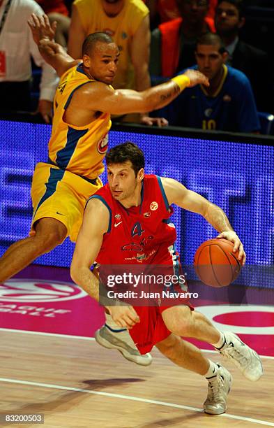 Theo Papaloukas of CSKA Moskow in action during the Euroleague Basketball Final game between Maccabi Elite Tel Aviv vs CSKA Moscow at Palacio De Los...