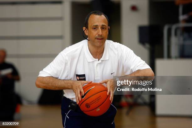 Ettore Messina speaks during the Euroleague Basketball Coaches Clinic Classes at Palau Sant Jordi on June 27, 2008 in Barcelona, Spain.