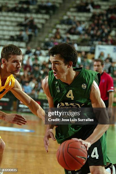 Pau Ribas of DKV Joventut in action during the ULEB Cup Game between DKV Joventut and Alba Berlin at the Pabello Municipal d'esports de Badalona on...