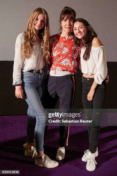 Actress Flora Li Thiemann, director Ute Wieland and actress Emily Kusche attend the 'Tigermilch' premiere at Kino in der Kulturbrauerei on August 15,...