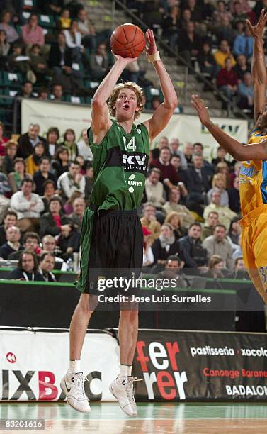 Jan Jagla from DKV Joventut in action during the ULEB Cup Basketball Game 6 between DKV Joventut v Khimi at the Pabellon Municipal de Deportes on...