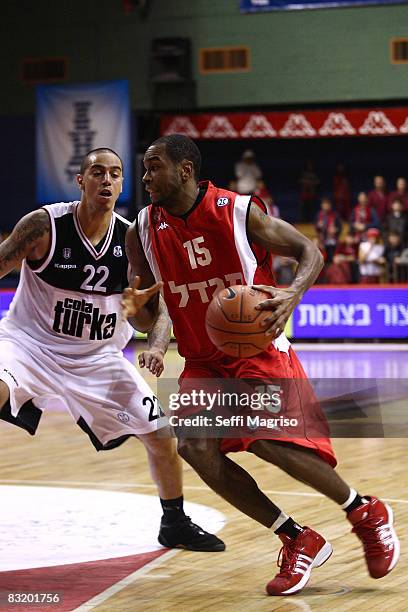 Hapoel Jerusalem Timmy Bowers in action during the ULEB Cup Last 32, Game 1 between Hapoel Jerusalem BC vs Besiktas JK Cola Turka at the Goldberg...