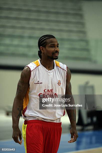 Of Galatasaray Cafe Crown, Dee Brown in action during the ULEB Cup Final 8 Galatasaray Cafe Crown Practice Time at the Palavela on April 8, 2008 in...