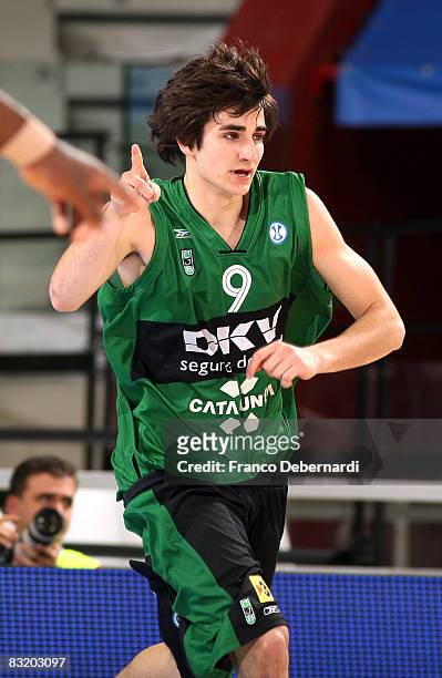Ricky Rubio, # 9 of DKV Juventud reacts after a basket during the ULEB Cup Final 8 game 1 Semifinal between DKV Joventut vs Galatasaray Cafe Crown at...