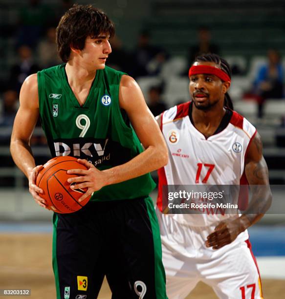 Of DKV Joventut, Ricard Rubio and of Galatasaray Cafe Crown, Dee Brown in action during the ULEB Cup Final 8 game 1 Semifinal between DKV Joventut vs...