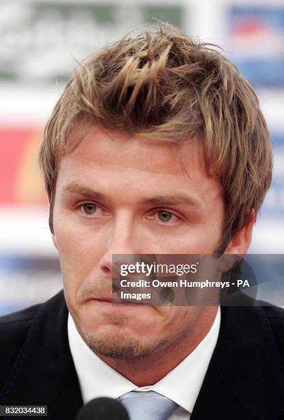 England captain David Beckham a press conference in which he announced he is to step down as the captain, Mittelbergstadion, Buhlertal, Germany....