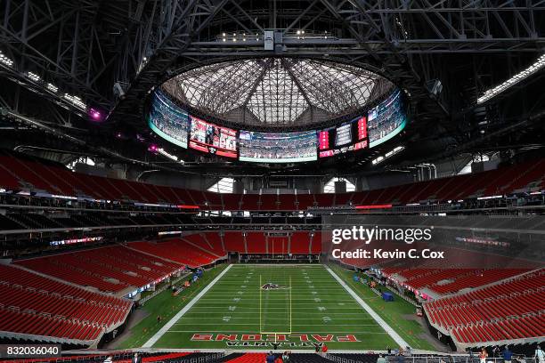 General view inside Mercedes-Benz Stadium during a walkthrough tour on August 15, 2017 in Atlanta, Georgia.